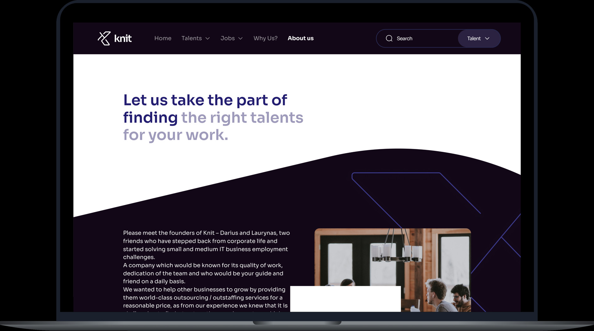 Knit — talent search on desktop Knit — interface